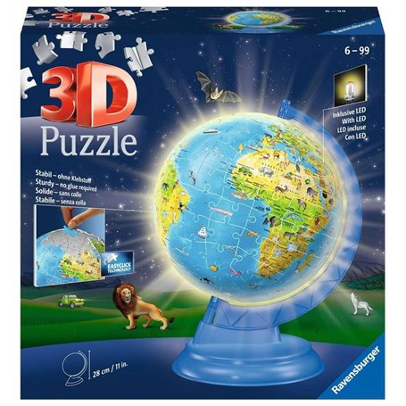 Ravensburger Puzzle 3D 11274 - Globe terrestre Enfant avec lumière en Langue Allemande - 180 pièces - Globe Lumineux pour Enfant