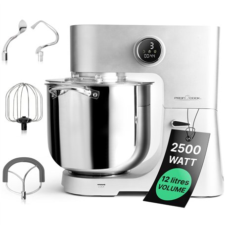Profi Cook Robot de cuisine avec bol XXL de 12 L | Pétrin avec moteur Longlife Pro de 2500W | Boîte de vitesses en métal et écra