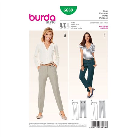 Burda B6689 Patron de Couture Pantalon Papier Blanc 19 x 13 x 1 cm
