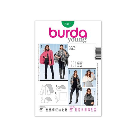 Burda B7313 Patron de Couture Cape 19 x 13 cm