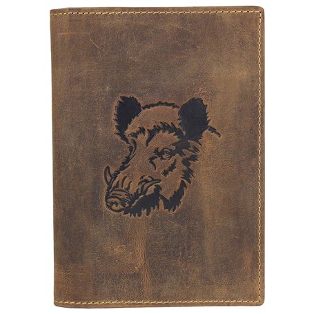 Greenburry Vintage Porte-cartes pour pièce d'identité motif sanglier cuir 12 cm