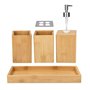 Navaris Set Accessoires Salle de Bain - 4X Accessoire pour Salle de Bain en Bambou - Porte-Brosse à dent - Distributeur de Savon