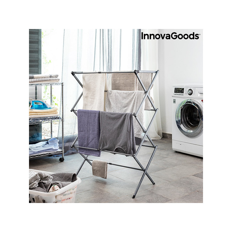 Séchoir à Linge Métallique Pliable et Extensible avec 3 Hauteurs Cloxy InnovaGoods 11 Barres