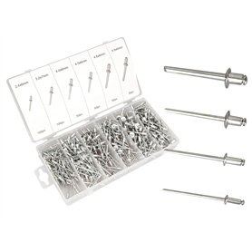 Lot de 400 rivets aveugles en aluminium, 400 rivets de 4 tailles différentes dans une boîte de rangement Lot de 400 rivets aveugles en aluminium