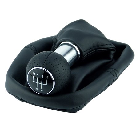 L&P A252-7 Soufflet de levier de vitesses et pommeau en cuir Noir Avec cadre 5 vitesses Pommeau de 23 mm Pièce de rechange Plug&