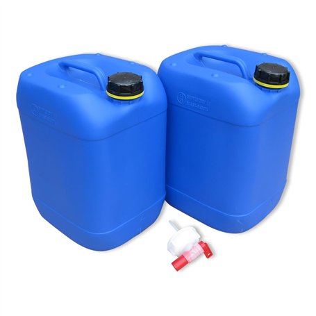 kanister-vertrieb® Lot de 2 bidons d'eau bleus de 20 l avec 1 robinet d'écoulement