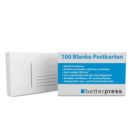 Betterpress Lot de 100 cartes postales vierges format A6 à personnaliser soi-même - En carton blanc - Pour imprimer