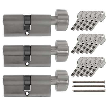 Lot de 3 cylindres à bouton KD 70 mm 35/35 à fermeture identique avec 15 clés
