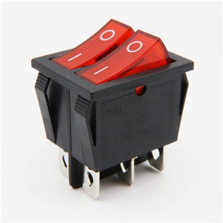 Interrupteur à bascule double 6 broches 250 V 16 A/AC - Interrupteur à bascule rouge éclairé - Marche/Arrêt