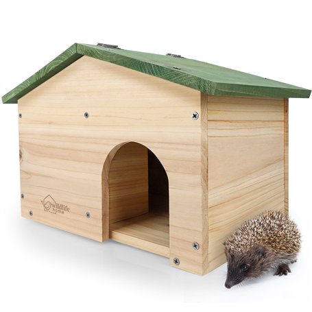 WILDLIFE HOME Maison pour hérisson en bois résistant à l'hiver avec sol et toit à pente résistant aux intempéries I Mangeoire po