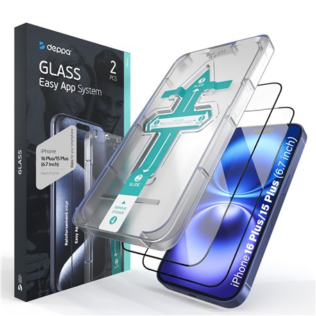 Deppa [2 pièces Verre Trempé Iphone 15 Plus/16 Plus (6.7') [Couverture Complète] Avec Kit d’Installation Facile - Film de Vitre