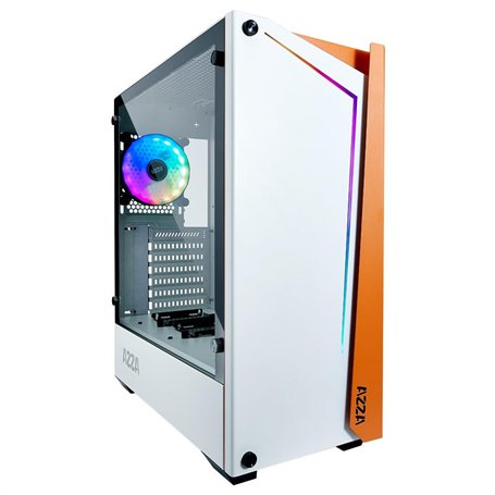 AZZA Apollo 430W-DF2 Boîtier Tour en Verre trempé Blanc/Orange