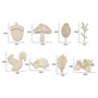 SG Store 200pcs Embellissements en Bois Copeaux de Bois Décoratifs Écureuil Champignon Feuille Hérisson Gland Brindille Formes T