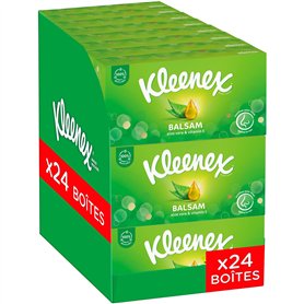 KLEENEX - Mouchoirs boîte Balsam (24 boites de 64 mouchoirs) - dépose un baume protecteur qui apaise vos nez idéal en cas de gro