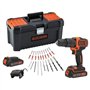 Perceuse a percussion sans fil 18V BLACK+DECKER - BDCHD18C2TA-QW  Avec 2 batteries 18V  30 accessoires inclus
