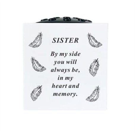 David Fischhoff Bol commémoratif pour tombe avec roses blanches et noires avec plumes – Sister