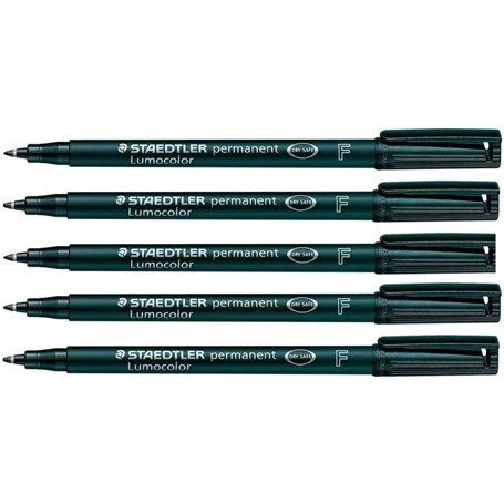 Staedtler Lumocolor Lot de 5 marqueurs permanents fins – Imperméables et résistants aux taches – Séchage rapide – Noir