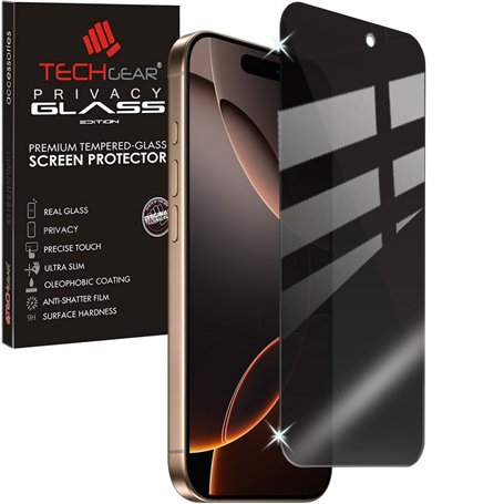 TECHGEAR Protection d'écran anti-espion pour iPhone 16 Pro - Filtre de confidentialité en verre trempé véritable compatible avec