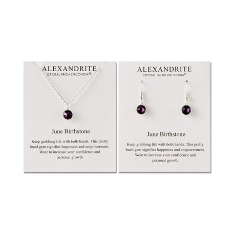 Philip Jones Ensemble collier et boucles d'oreilles avec pierre de naissance June (Alexandrite) créés avec des cristaux Zircondi