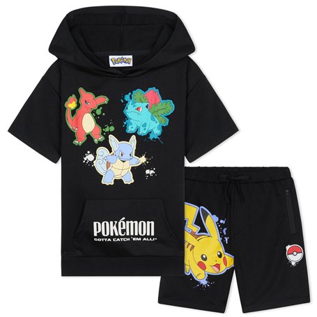 Pokémon Short à Capuche Survêtements Garçon et Ado 2 Pz Set Pikachu Manches Courtes Jogging Enfant Poches Zippées Cadeau Garcon