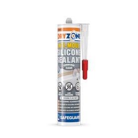 Dryzone Mastic Silicone Transparent Résistant aux Moisissures (310 ml) | Cartouche Silicone Sanitaire Premium pour Salle de Bain
