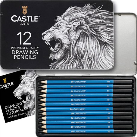 Castle Art Supplies Set de 12 Crayons à Dessiner en Graphite | Pour les Artistes Adultes – Débutants et Avancés | Présentés dans