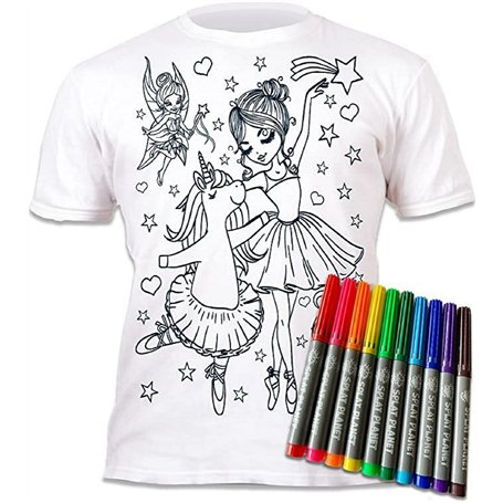Splat Planet Ballerine Licorne T-Shirt T-Shirt À Colorier Magique avec 10 Stylos Magiques Lavables Non Toxiques – Colorez Votre