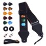 Lot de 4 Sangle de guitare avec extrémités en cuir Courroie de Guitare Longueur réglable avec 10 médiators verrous de sangle pou