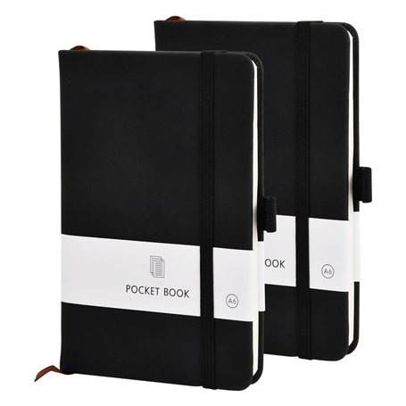 Lot de 2 Carnets de Notes A6 Lignés en Cuir Épais Cahier de Poche A6 avec Élastique et Boucle à Stylo Carnet de Notes Classique