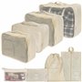 BELLE VOUS Lot de 8 Pochettes de Voyage Couleur Crème - Sac de Rangement Valise Multifonctionnel - Sac de Rangement Étanche et C