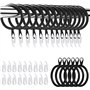Hommakr Lot de 24 anneaux de rideaux et crochets en métal avec 32 mm de diamètre intérieur et œillets pour rideaux de douche