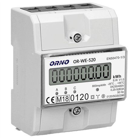 Orno WE-520 Compteur D'électricité Affichage Triphasé De La Consommation Électrique avec Certificat Mid