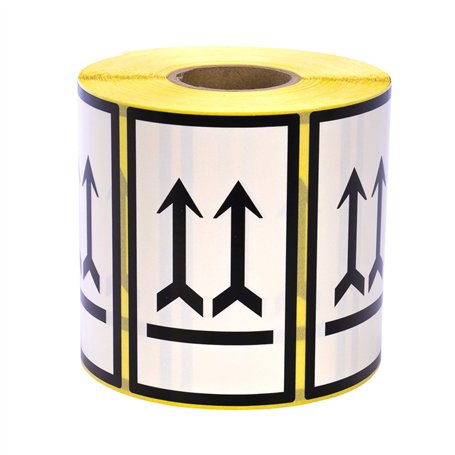 MDlabels Lot de 1000 étiquettes d'avertissement sur rouleau - 100 x 60 mm - Double flèche - Côté vers le haut