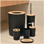 Yorkmills Lot de 6 accessoires de salle de bain en bambou,Noir,Poubelle de salle de bain,Brosse WC durable,Porte-brosse à dents,