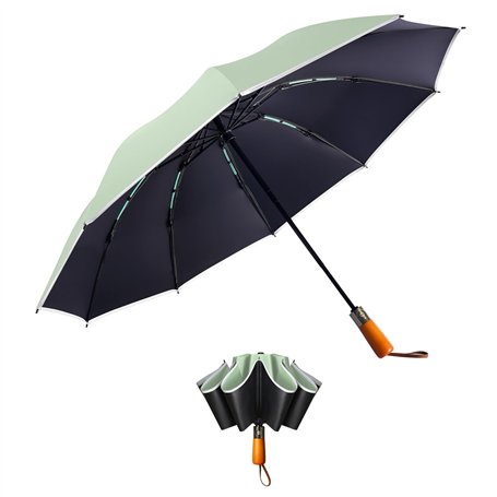 FATONESA parapluie rétro - pliant anti - UV coupe - vent bande réfléchissante poignée en bois massif auto - ouverture parapluie
