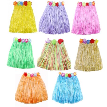 JZK 8 Pcs Multicolore Hawaiian Soie Simili Fleurs Hula Jupe pour Filles/Femmes Hawaïen Luau Party Hawaii Accessoire de Fête