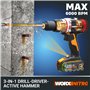 WORX NITRO 18V(20V MAX) Perceuse à Percussion sans Fil WX354.1 PowerShare PRO Brushless 60 N.m Commande à 2 Vitesses 10mm dans B