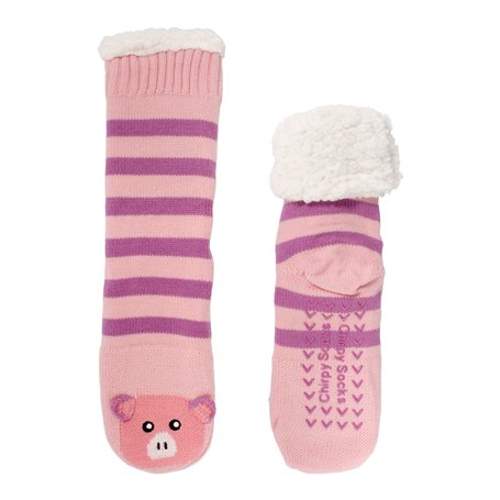 BambooMN Chaussettes thermiques extra épaisses et confortables en peluche avec doublure en polaire - Motif cochon rose