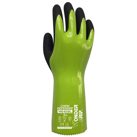 Wondergrip Chem Defender WG-658L Gants de sécurité Triple revêtement en nitrile Résistant aux produits chimiques Poignet de 30 c