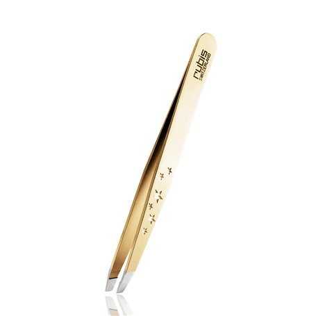 Pince à épiler Rubis en silhouette de six étoiles d'or - inclinée