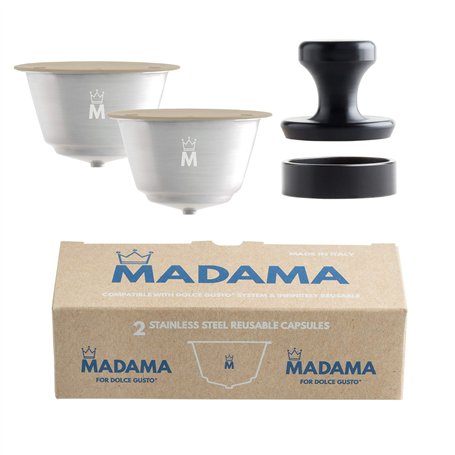 Madama - Capsule rechargeable et réutilisable compatible avec Dolce Gusto. Acier inoxydable et silicone de qualité alimentaire.
