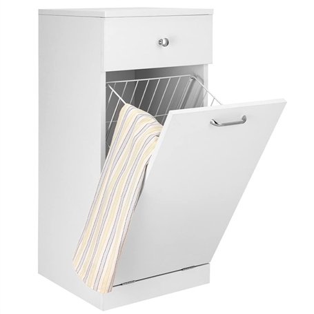 BAKAJI Meuble de Salle de Bain à Linge Blanc avec 1 tiroir et 1 Porte battante