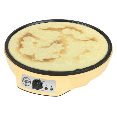 Bestron Crêpière électrique au design rétro, Sweet Dreams, Revêtement antiadhésif, Jaune, Ø 30 cm, 1000 W