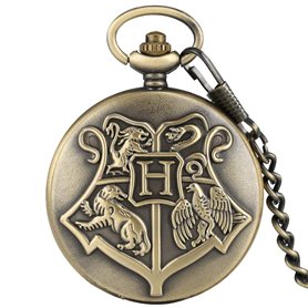 Montre de Poche Homme, Vintage Big H Bronze Montre de Poche à Quartz Style Chinois Animal Pendentif Collier, Cadeau Homme, Harry Montre de Poche Homme