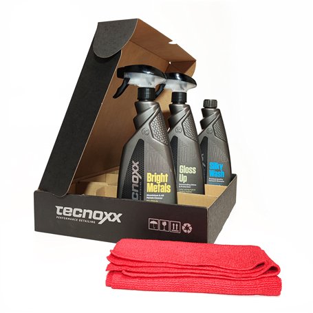 Tecnoxx Kit Pro Moto 3 produits haut de gamme pour le nettoyage et l'entretien des motos Contenant XL de 750 ml avec détergent