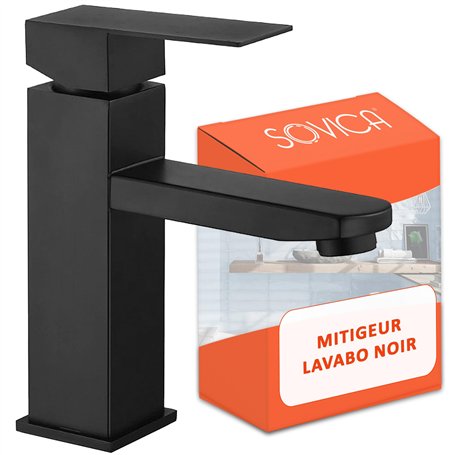 Mitigeur lavabo noir acier inox eau chaude et eau froide avec 2 flexibles inclus robinet salle bain noir robinet noir salle de b