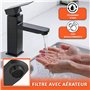 Mitigeur lavabo noir acier inox eau chaude et eau froide avec 2 flexibles inclus robinet salle bain noir robinet noir salle de b