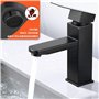 Mitigeur lavabo noir acier inox eau chaude et eau froide avec 2 flexibles inclus robinet salle bain noir robinet noir salle de b