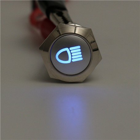 Alamor 12V 19Mm Silver Metal LED Bouton Poussoir sur Off Verrouillage De L'Interrupteur Symbole De Lumière-Bleu