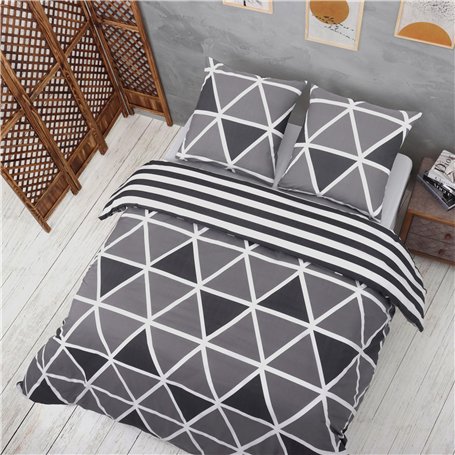 Vency Housse de Couette 220x240 3-Pièces Gris - Oeko-TEX 80% Coton & 20% Polyester